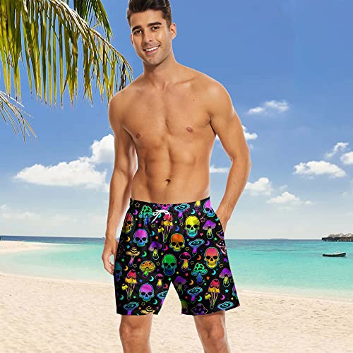 Skull Mushroom Mens Swim Trunks with Compression Lined 7'' Inseam Skull Quick Dry Beach Shorts with Pockets XL4