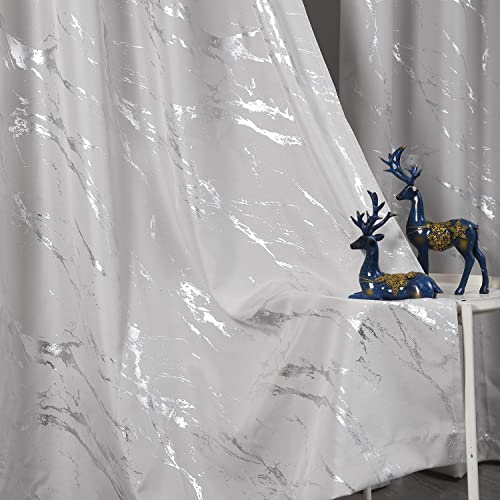 Taisier Home Silver Foil Print Linen Textured Curtains - Geometric Marble Pattern Design for Living Room - Light Filtering Window Treatment, 2 Panels, 95" L, Beige and Silver by Taisier Home - Used condition - Image 2