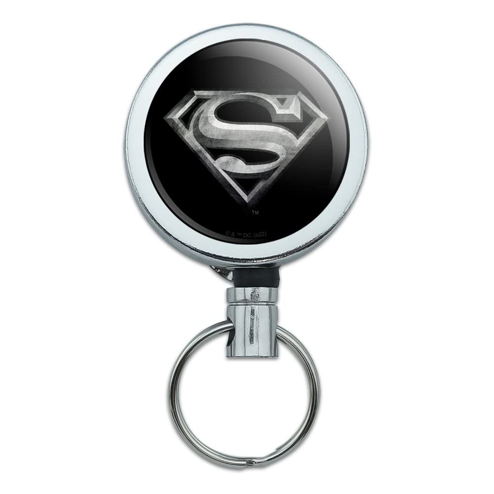 Superman Steel Logo Heavy Duty Metal Retractable Reel ID Badge Key Card Tag Holder with Belt Clip