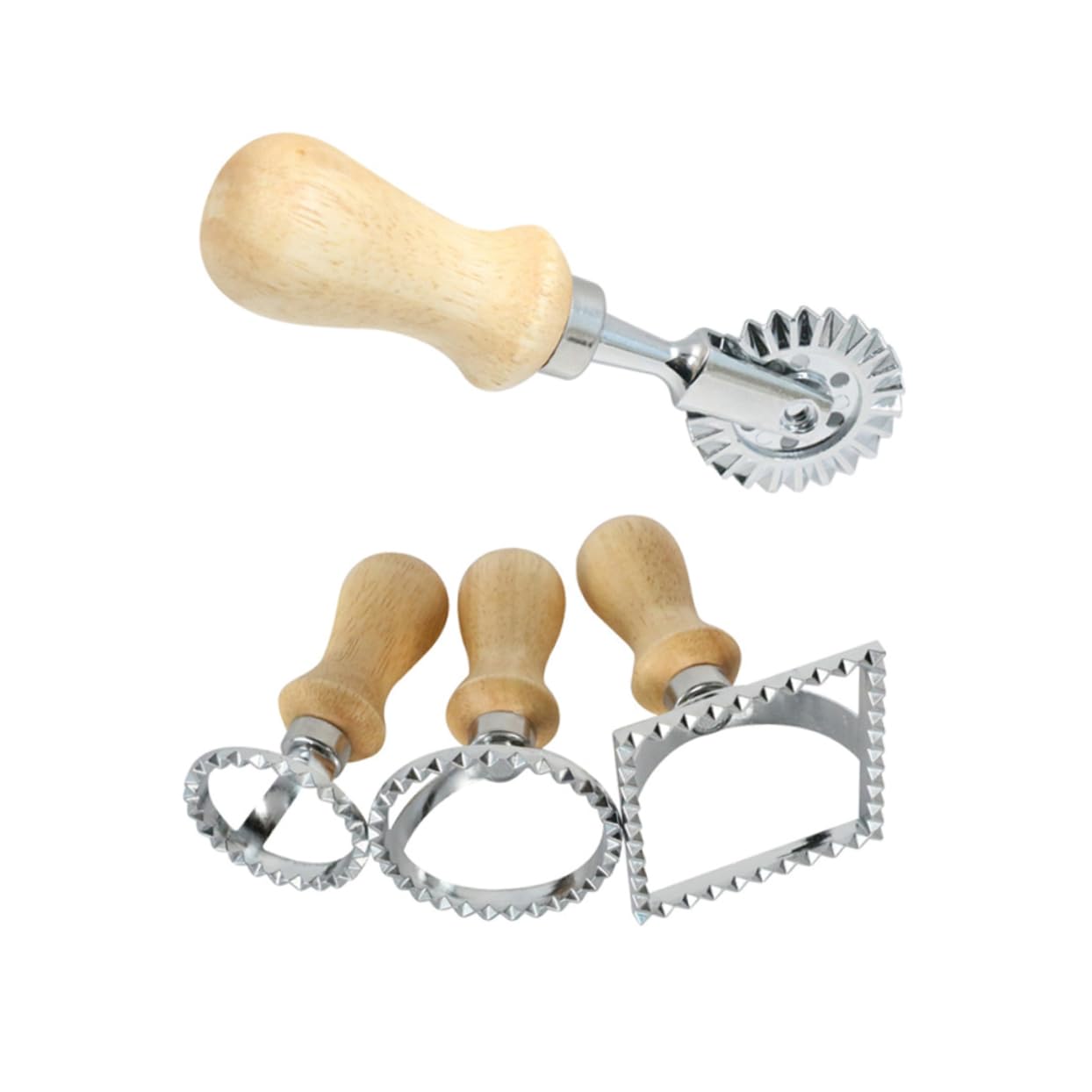Tagliabiscotti Lace in Lega di Zinco e Legno, 4 Pezzi | Stampi per Fondant e Pasta, Impugnatura Comoda, Forme Tonda Grande, Tonda Piccola e Quadrata
