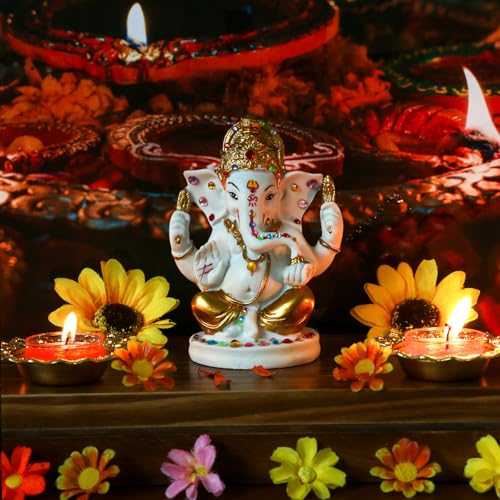 Estatua Lord Ganesha 5" Dorada Hindu Decoración miniatura 2