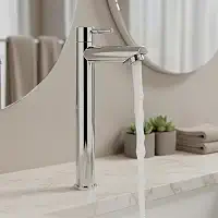 Torneira Para Banheiro De Mesa Bica Alta 1/4 De Volta Aço Inox 304 Elegance Beltempo (Cromada)