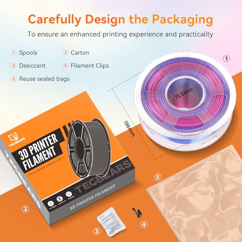 Image of TECBEARS Silk Rainbow PLA Filament 1.75mm, Gradient 3D Printer Filament, Shiny Silk Rainbow Filament, Fast Color Change Each 8 Meters, Dimensional Accuracy + /- 0.02mm(Lilac-Violet)