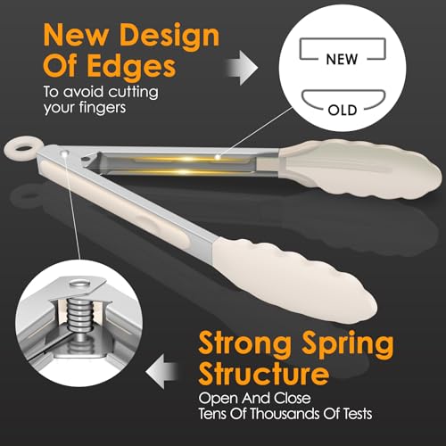 Image of HOTEC Stainless Steel Kitchen Tongs with Silicone Tips, Set of 2-9 inch and 12 inch