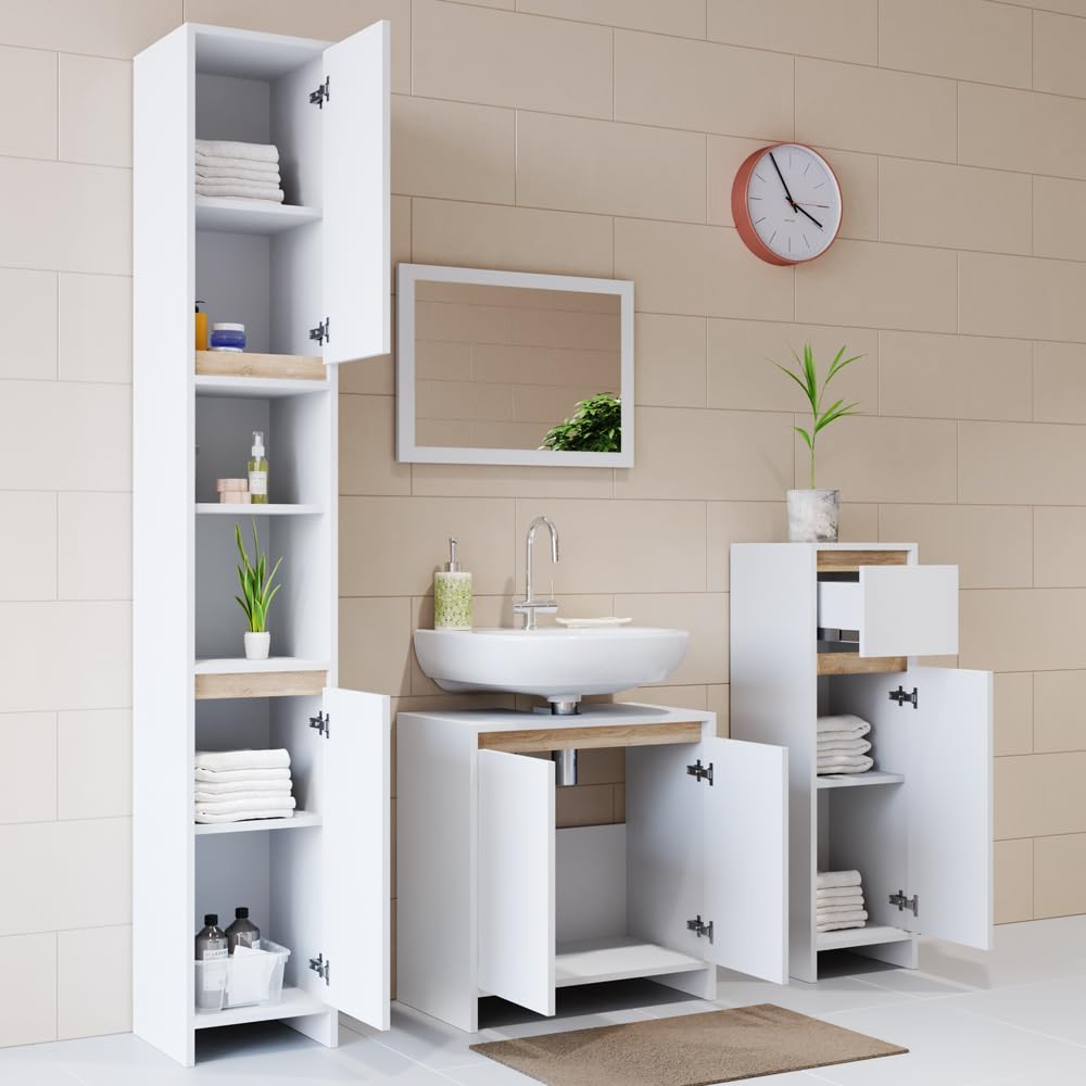 Vicco Meuble sous Vasque Simple Emma, Blanc/Sonoma, 58x60cm