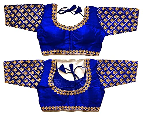 Anantdiva Women's Silk Blouse for Sarees - Indian Saree Blouse for Women Readymade Crop Top Choli Sari Blouse (Royal Blue)