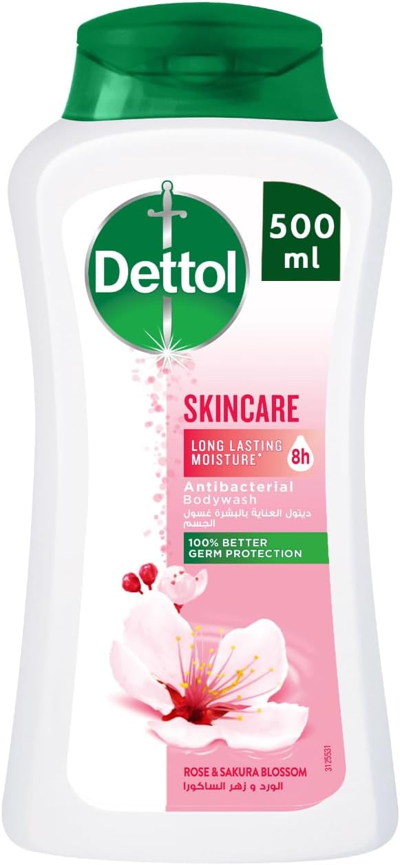 Dettol Skincare Shower Gel & Body Wash, Rose & Sakura Blossom Scent, 500ml