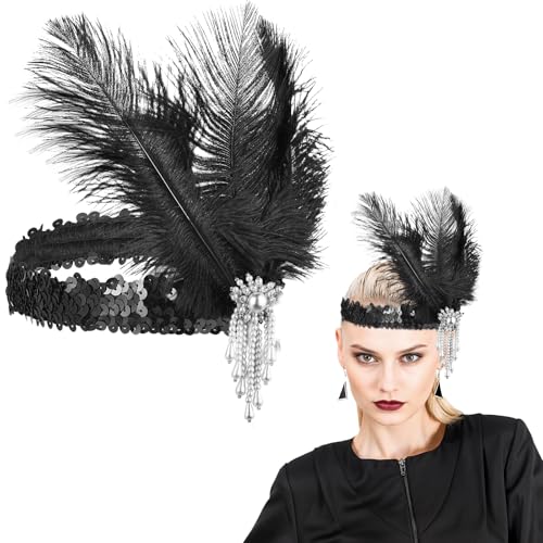 ElevateTech 1920er Jahre Flapper Stirnband Feder Haarreif 20er Jahre Stirnband Damen Bling Strass Feder Kopfbedeckung Flapper Haarband Haarschmuck...