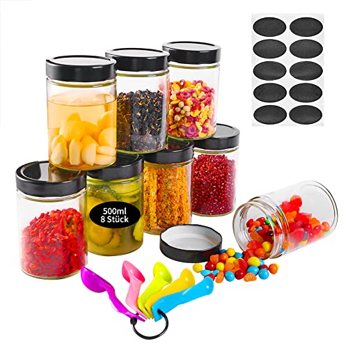 Rocneuna 8 pots à épices avec couvercle noir Cover