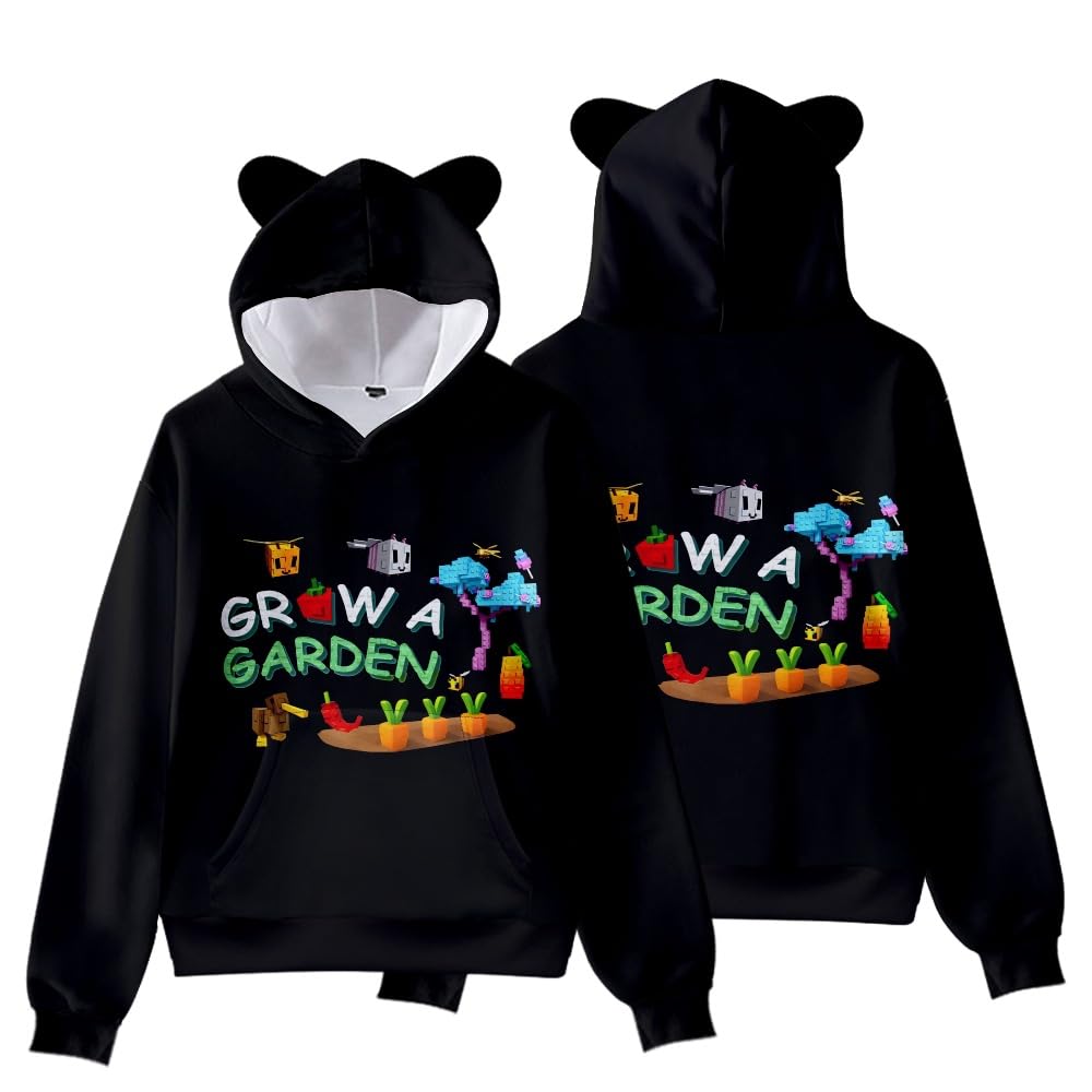 Boys Grow A Garden 3D Figure Printed Sweatshirt Kids Grow A Garden Cat's Ear Shaped Hoodie (G,9-10years)