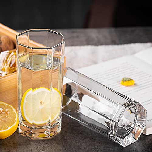 Image of Juice Water Glasses Set of 6,300ml, Transparent Stylish Long Glass Tumbler Plaza High Ball Octagonal Glass (AH-, 6)