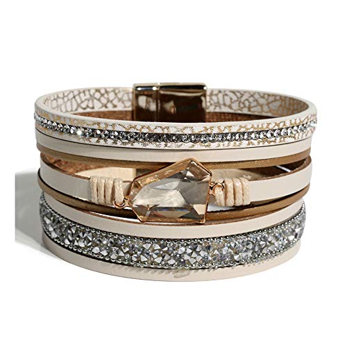 Bohemian Wrap Bracelets for Women - Multilayer Faux Suede Leather Bracelet, Handmade Wrist Magnetic Clasp Cuff Bangle Bracelet