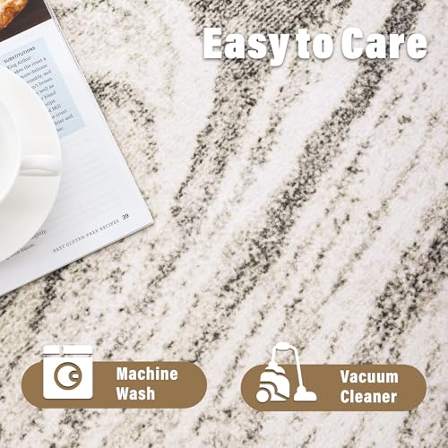 Image of Carvapet 2ft Round Rug Beige Modern Abstract Washable Low Pile Carpet
