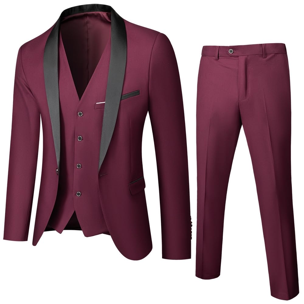 Traje de novio clásico de 2 piezas para hombre, ajuste delgado, 1 botón, solapa y pantalones