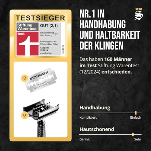 Störtebekker® Premium Rasierhobel Herren Hamburg - Rasierset mit 10 Rasierklingen & Leder-Etui - Nassrasierer Herren inkl. Reise-Etui mit Spiegel - *TESTSIEGER* Stiftung Warentest (12/2024) 2