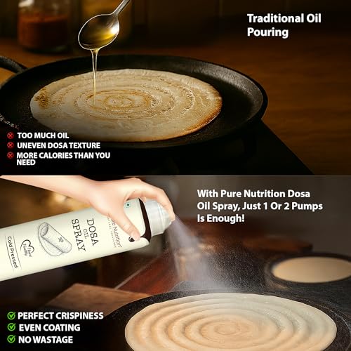 Image of Pure Nutrition Dosa Oil Cooking Spray 200ml | Cold Pressed Sesame Oil | Healthy Low-Oil Cooking Spray for Dosa, Uttapam, Tawa & Pan Frying | 100% Natural Sesame Oil
