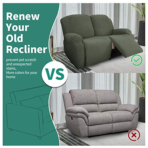 Image of YEMYHOM 6 Pieces Stretch Loveseat Recliner Slipcover Jacquard Recliner Sofa Cover with Side Pocket Fitted Recliner Cover Couch Furniture Protector with Elastic Bottom (Medium, Army Green)