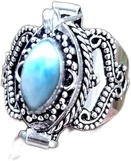Natural Larimar Ring, Poison Box Ring, Marquise Stone Ring, Cabochon Larimar Box Ring, Dominican Larimar Jewelry, Handmade Poison Ring, Openable Poison Ring, Boho Ring, Secret Message Ring, Secret Stash Jewelry