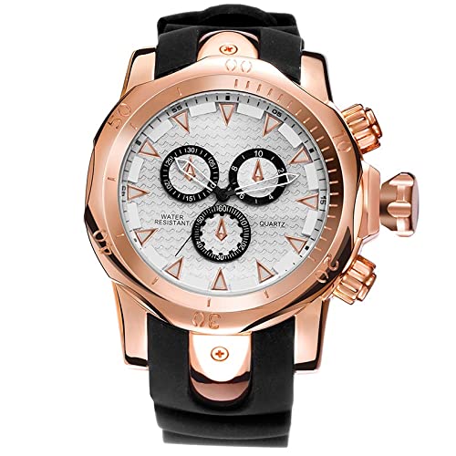 TOOTYYMens Watches Skone Unique Design 3D Big Dial Men's Sport Watches Golden Luxury Brand Silicone Wristwatch Male Quartz Clock relogio masculino (Color : 2)