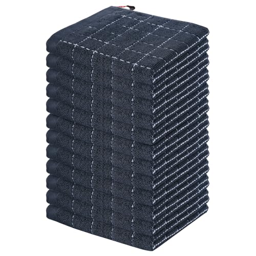 Image of Homaxy 100% Cotton Terry Kitchen Dish Cloths, 12 Pack, Dark Grey