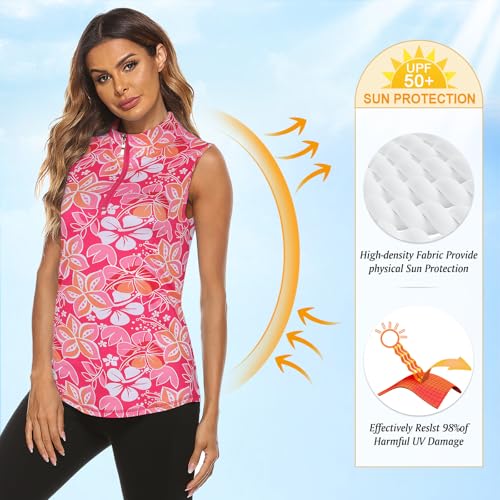 Image of Koscacy Women's Sleeveless Golf Tennis Polo Shirts Zip Up Dry Fit Workout Tank Tops Athletic Shirt