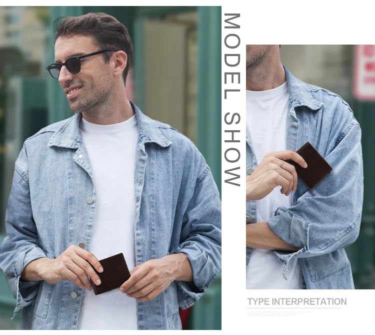 Image of Contacts Genuine Leather Wallet for Men | Slim Bifold Wallet with Magnetic Closure | 4 Card Slots & Cash Compartment | Premium Brown Leather Wallet