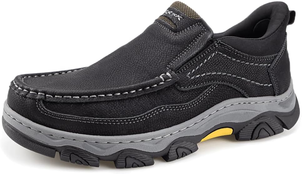 YONGJIA Mens Hands Free Slip in Loafers Walking Slip on Leather Casual Comfortable Breathable Shoes