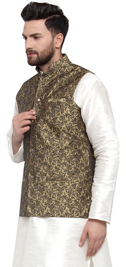 Image of Maple Clothing Men's Nehru Jacket Brocade Indian Traditional Waistcoat Wedding Guest Outfit Vest