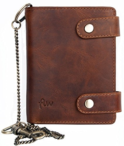 FLW Men's Genuine Leather Biker's Wallet with Metal Chain to Hang
