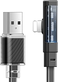 IZHOI right angle lightneing cable flat for iphone mcdodo fast charging & data cable Transparent Compatible with iphone 14 13 12 11 Pro Max X XS XR 10 8 7 Plus (USB-A to L 4ft,Black)