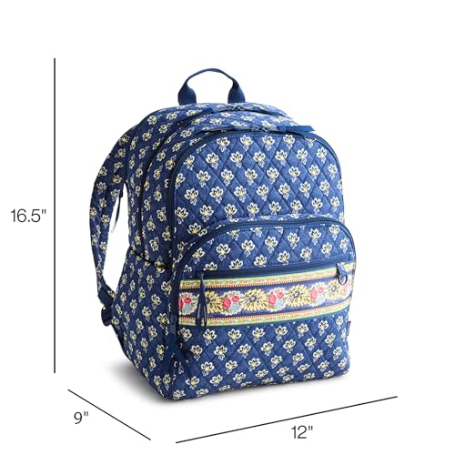 Image of Vera Bradley Women's Premium Cotton Large Bancroft Backpack - 15 inch Laptop & Trolley Sleeves - Vineyard Green Chambray, 28L