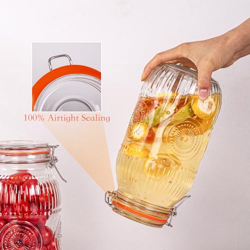 Image of Amzcku Wide Mouth Vintage Mason Jars with Airtight Lid 64oz 2 Quart, Canister Quart Jars for Kitchen Storage - for Coffee, Sugar, Beans 3 Pack