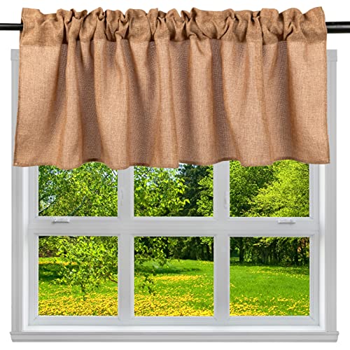 2 Pack Burlap Window Valances Farmhouse Design Window Treatment Lined Decor Curtains Rod Pocket Valances For Kitchen/Living Room 16" X 56" (Brown) #TOP1