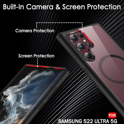 Image of TheGiftKart Hybrid Back Cover Case for Samsung Galaxy S22 Ultra 5G Compatible with MagSafe | Shockproof Design | Hard Transparent Back Cover Case for Samsung Galaxy S22 Ultra (PC & TPU, Black Sides)