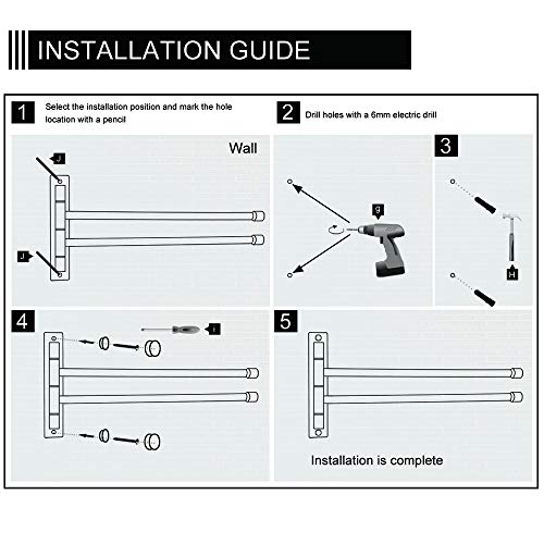 Porte-serviettes de bain 2 bras pivotants inox poli accessoire mural - 6