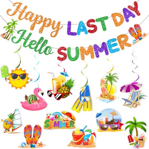 Last Day Of School Decorations Happy Last Day Hello Summer Banner End of School Year Party Decorations Schools Out For Summer Decorations
