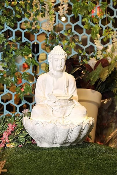 Shawshank Indoor/Outdoor Decor Water Fountain Kamal Buddha Fiber Water Fountain for Living Room Home Decor Garden Patio Yard Art Decoration Gift Gifting with LED Lights Water Pump for Home dcor