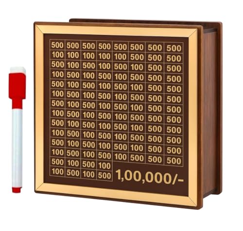 Image of Bonsenkitchen Money Saving Box for Kids and Adults | Wooden Money Bank with Lock | 1 Lakh Saving Box with Numbers | Undiyal Hundi Pig Bank (Medium 100,0000)