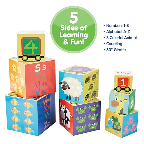 Image of Kidoozie Stack N' Learn Cubes - Build a 30 Inch Giraffe with These Colorful Learning Cubes for Ages 2+ - Stack, Nest, Sort, & Learn Your ABCs & 123s!