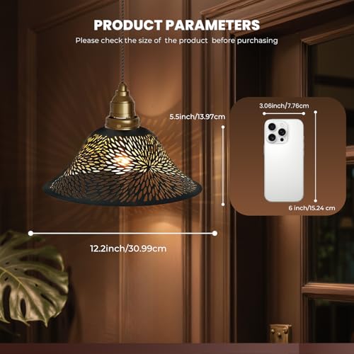 Image of Floor Lamp Shade Replacement for Floor Lamp Shade - ALUCSET Ceiling Fan Replacement Globes 12.2xH4.9 inch Inches Fitting Opening 1.65 inch Etching Small Chrysanthemum Metal Lamp Shade (Black Gold)