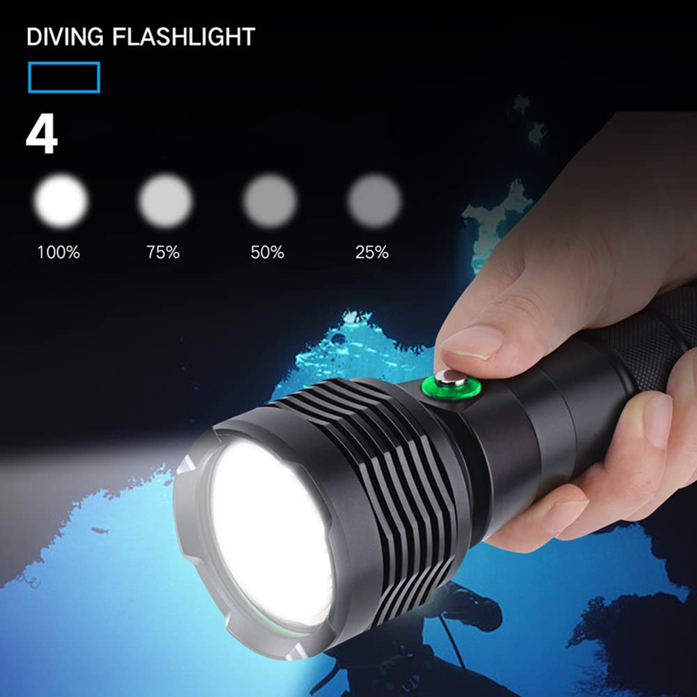 Torcia Subacquea Professionale, HXP70.2 luci Bianche ad Alta luminosità IPX8 per Immersioni subacquee, luci sommergibili per Torcia per Sport subacquei all'aperto (con Batteria)