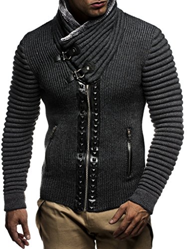 Leif Nelon LN5165 Men's Cardigan with Stud Details and Zip Front
