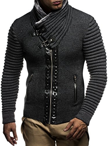 Leif Nelson Giacca Uomo in Maglia Cardigan Collo a Scialle LN-5165 Nero Antracite Small