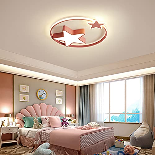 Plafonnier LED Lampe Moderne Pour Enfants Chambre D'enfants Garçons Filles Plafonnier Lampe Ciel Étoilé Dimmable Avec Télécommande Lumières Intérieures Chambre Salon Pendentif Chambre Bébé,Rose,52CM