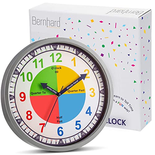 Bernhard Products 05037 Colorful Kids Wall Clock Teaching Time Telling Silent Non-Ticking Educational Learning Tool thumb #6