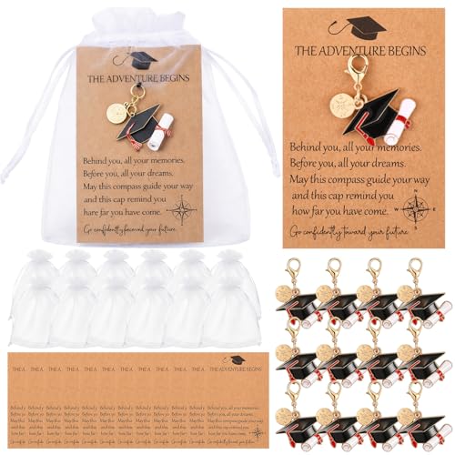 Unittype 12 Sets Graduation Gifts Keychain Bulk Class of 2026 Compass Cap Keychain with Cards Senior 2026 Party Favors