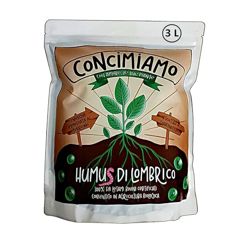 HUMUS DI LOMBRICO BIO | Concimiamo fino a 20 m² di orto o giardino | VERMICOMPOST 100% da Letami Bovini Certificati Benessere Animale – Ammesso in Agricoltura BIO 3L | 2Kg | Formato Polvere |