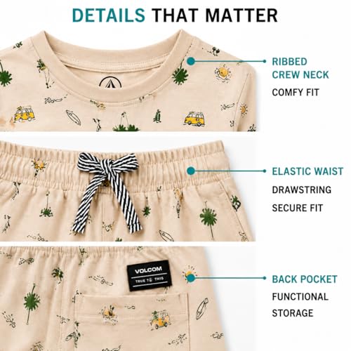 Image of Volcom Toddler Baby Boy Shorts Set - 2 Piece Short Sleeve Graphic Tees and Shorts Infant Toddler Little Boys Summer Outfits