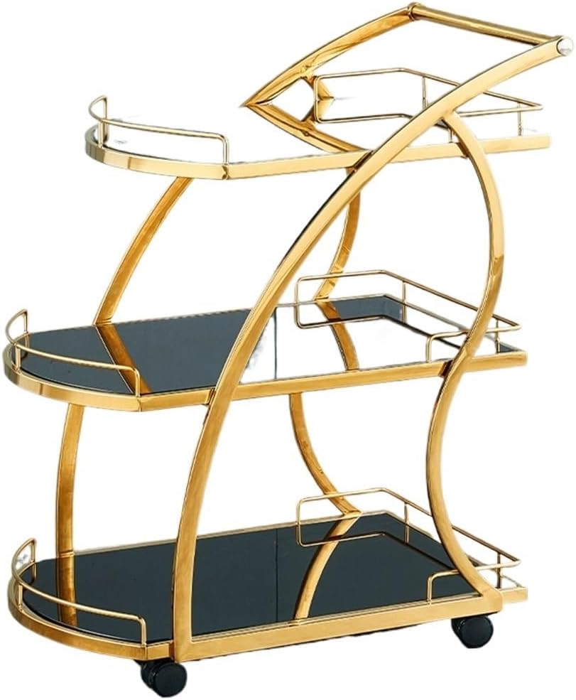 Hand Push Stainless Steel Food Delivery Cart Dim Sum Cart Mobile Home Three-Tier Tea Cart