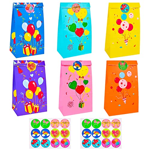 Feeona 20pcs Bolsas de Regalo, Bolsa de Papel Kraft Bolsas dulces, Bolsas de regalo de papel con 20 Lindas Pegatinas, para empaquetar regalos, obsequios, cumpleaños infantiles, Navidad, etc